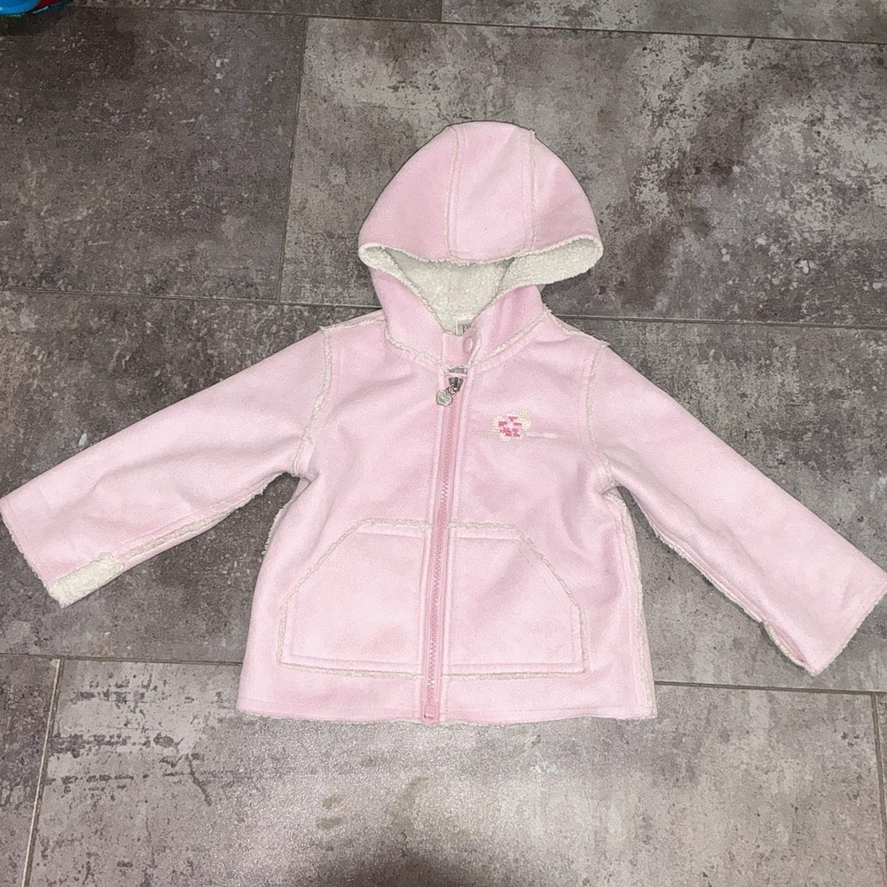BABY GAP GIRLS PINK FAUX SUEDE LEATHER SHERPA FLEECE COAT‎ JACKET 6-12